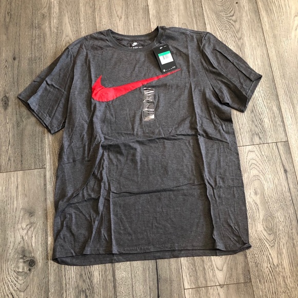 gray and red nike shirt